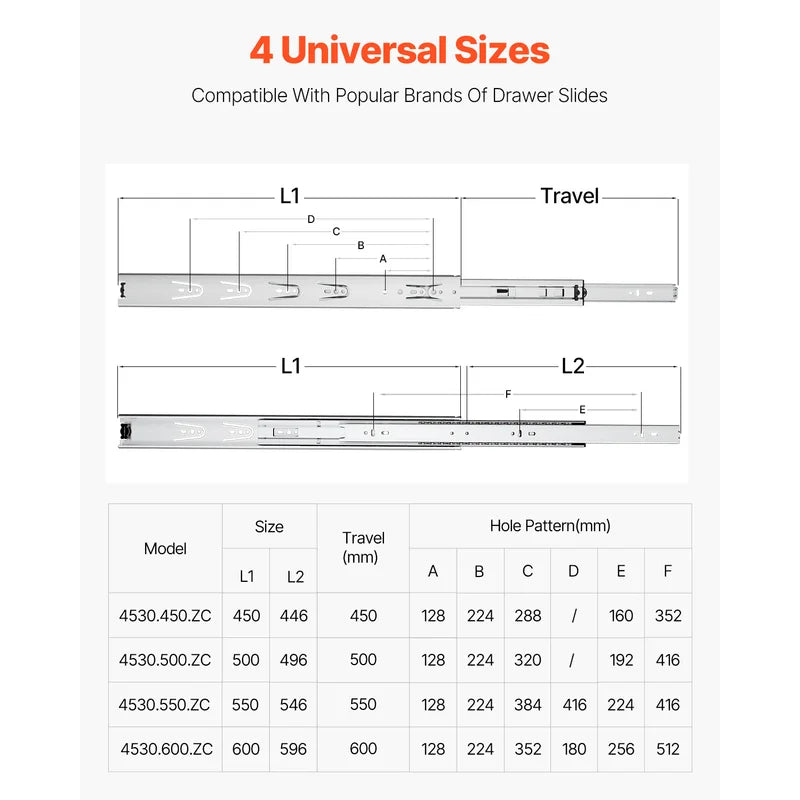 Heavy Duty Drawer Slides 10 Pairs Full Extension Ball Bearing Cabinet Rails 100LB Load