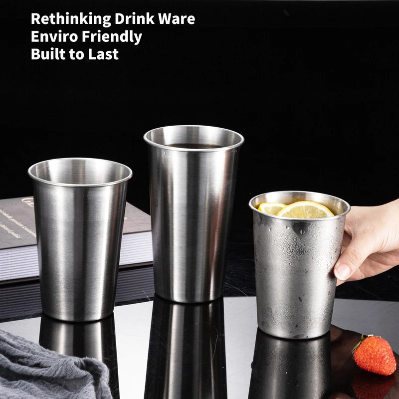 4-Piece Stainless Steel Water Cups Set - Unbreakable, Stackable Drinkware