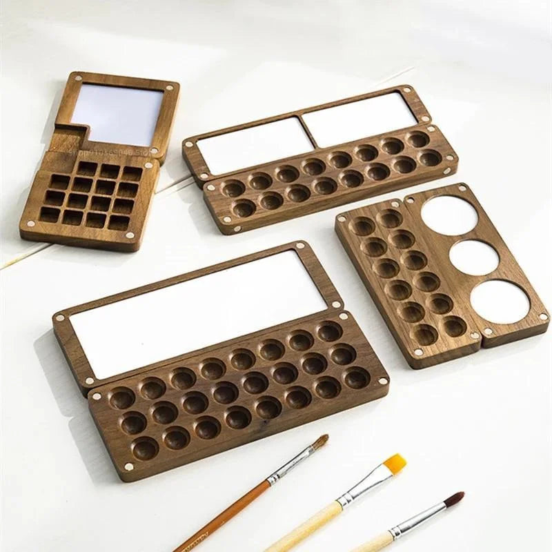 Portable Wooden Watercolor Paint Box with Magnetic Palette for Artists - Travel Sketching