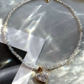 Exaggerated Irregular Beads Chain with Crystal Heart Pendant Necklace for Women Valentine's Gift