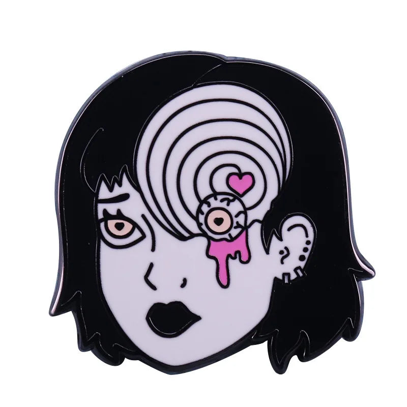 Junji Ito Enamel Pin Horror Movie Girl Metal Badge Comic Series Brooch - Halloween Accessories