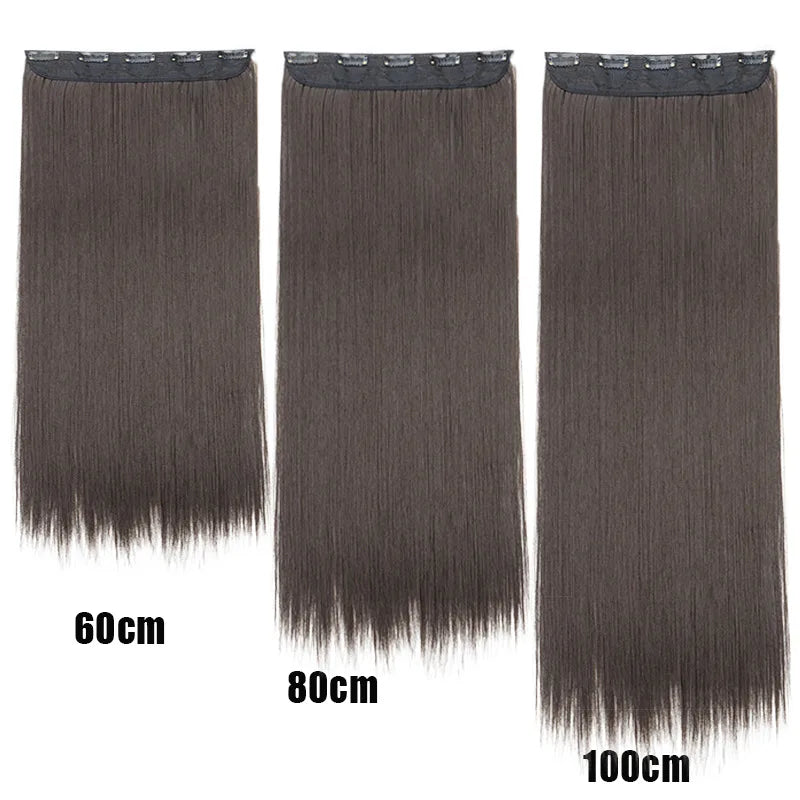 Clip-In Hair Extensions Long Straight Synthetic Hair - Natural Feel & Easy Application