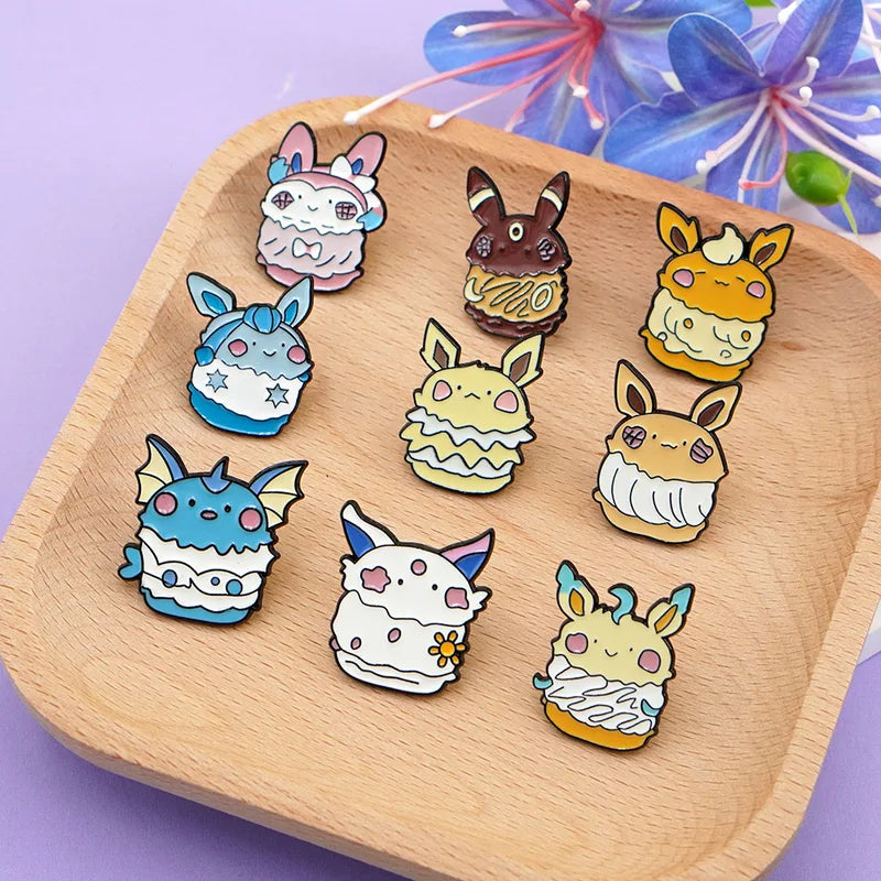 9-Piece Anime Cute Elf Eevee Enamel Pins Set Cartoon Fox Brooches Jewelry Gifts