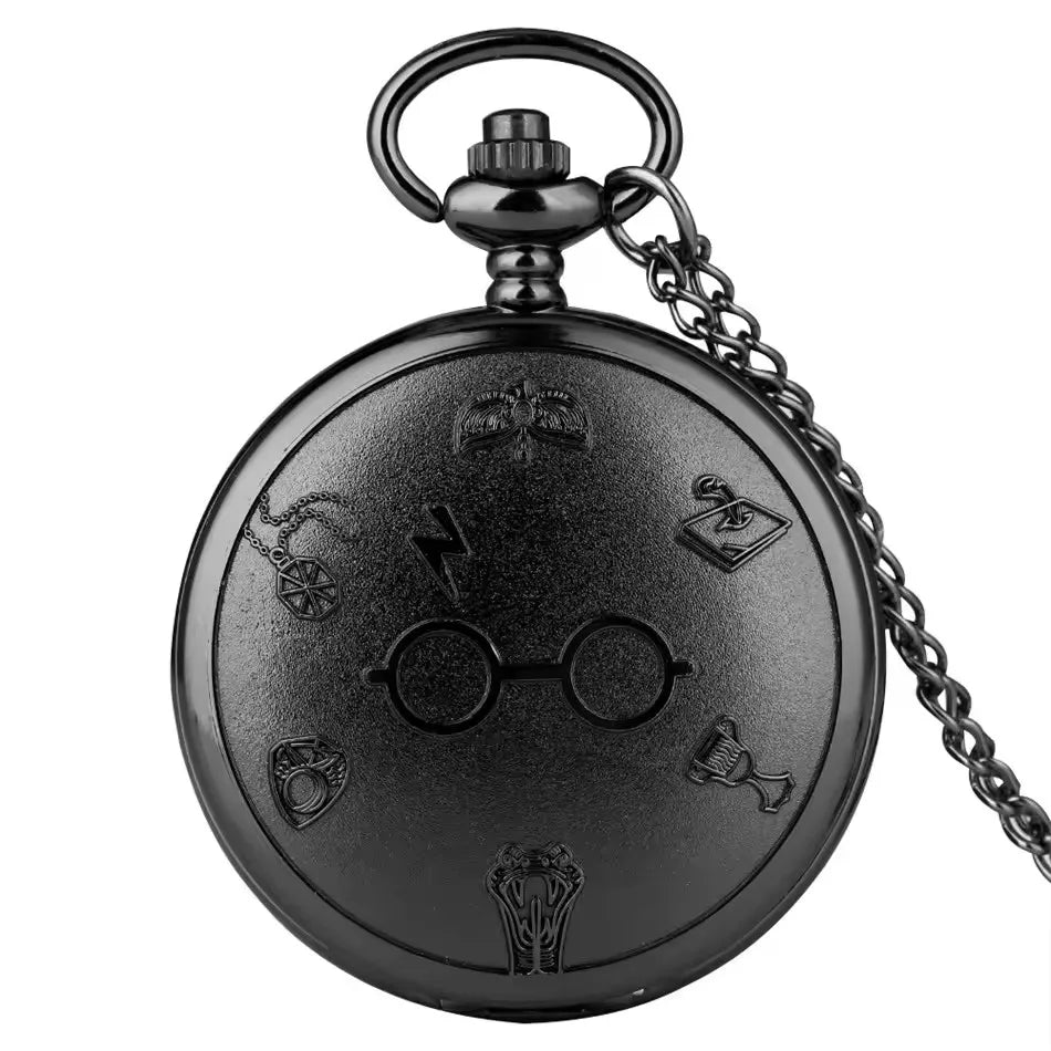Vintage Style Bronze Clock Pendant Necklace with Glitter Glasses Role Play Gift