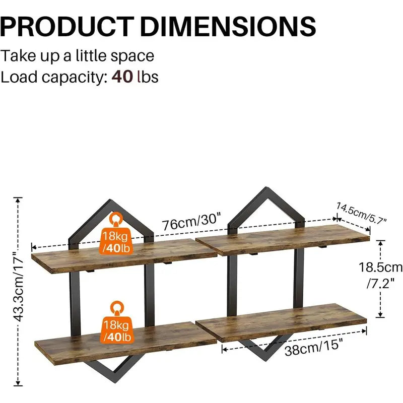 Decorative Floating Wall Shelves Set of 2 with Diamond Shape Design for Living Room Bedroom Kitchen