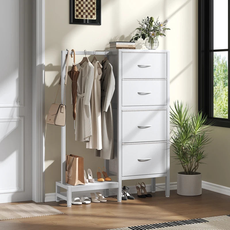 Multi-Functional Fabric Dresser with Hanging Rack and Storage Closet