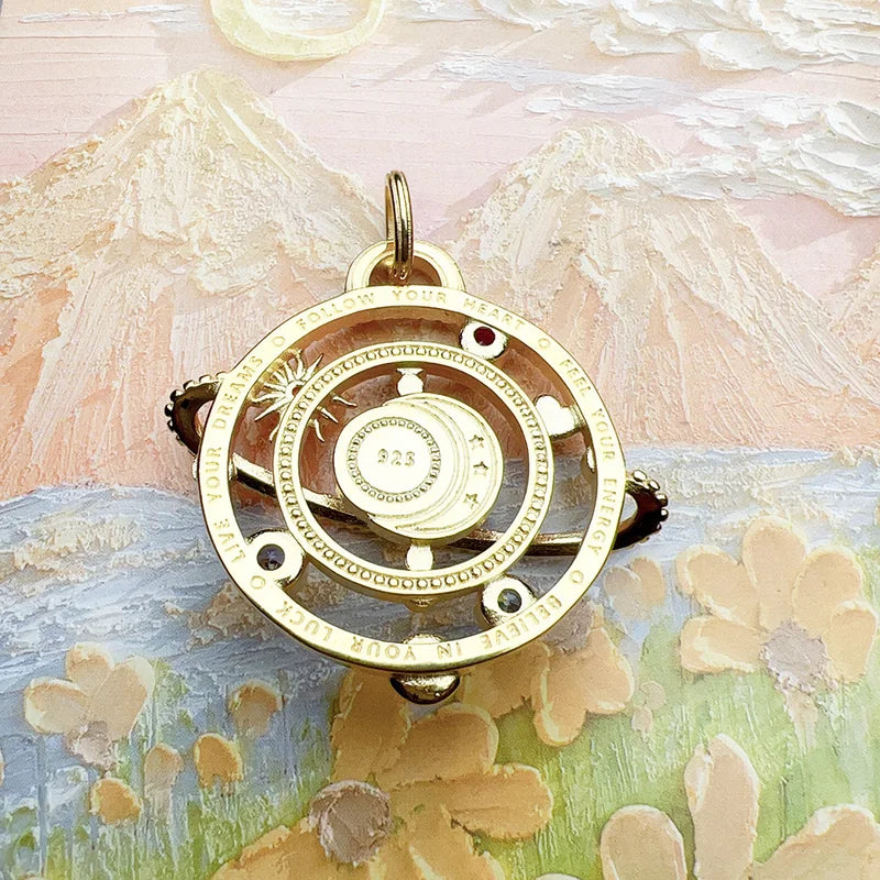 Cosmic Planetary Pendant Sterling Silver Jewelry with Zodiac Symbols - Unisex Gift