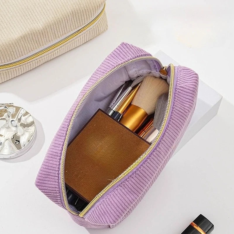 Corduroy Cosmetic Bag for Travel and School - Spacious Makeup & Pencil Organizer