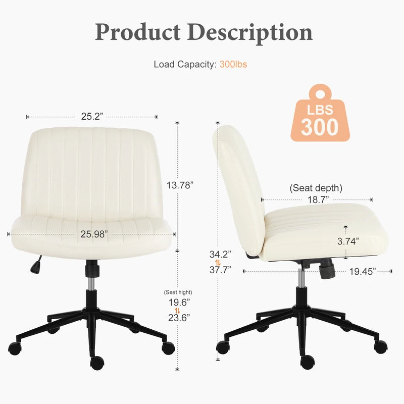Armless Cross Office Chair with Wheels & Height Adjustable Support Seat
