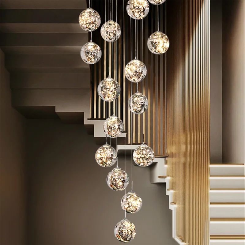 Modern LED Glass Ball Chandelier Dimmable Ceiling Light for Living Room & Staircase