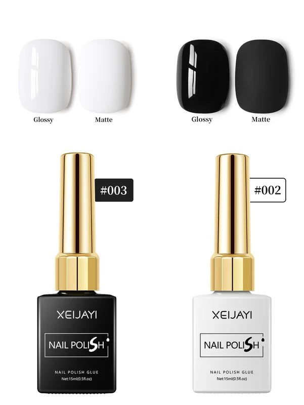 Black and White Gel Nail Polish Set - Long-Lasting & Removable 15ml 2 Pack for Beginners