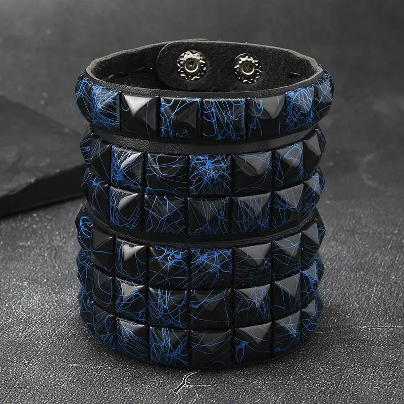 Leather Wristband Set with Square Rivets - Punk Gothic Adjustable Bracelets for Men Women