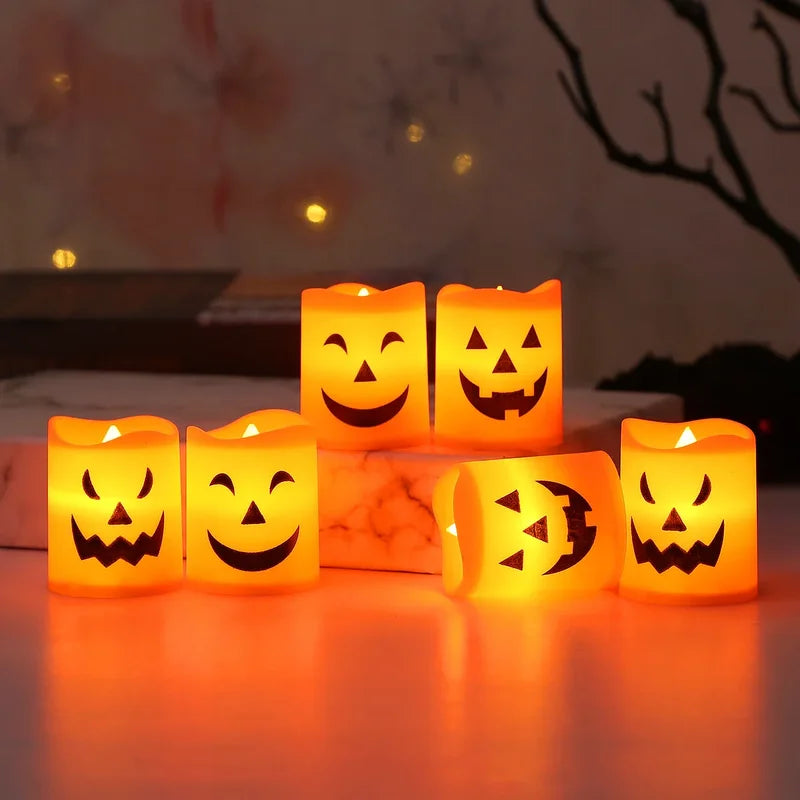 6Pcs LED Halloween Candle Lights Battery Operated Pumpkin Skull Ghost Decor