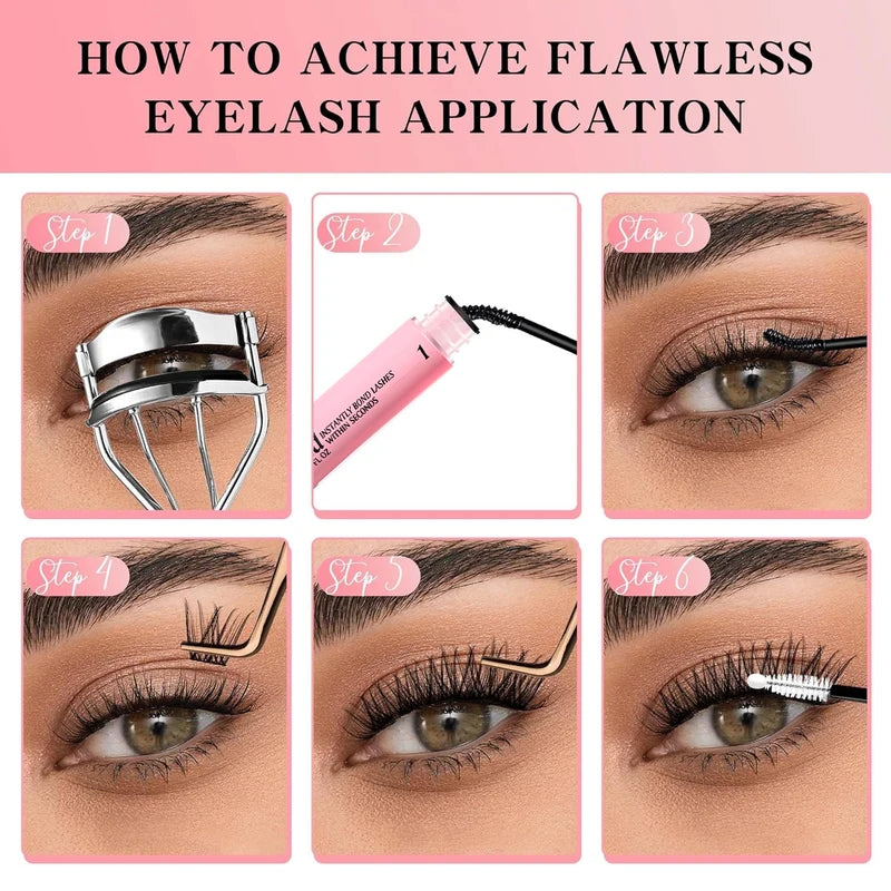 Eyelash Glue Kit with Bond and Seal, Lash Remover & Tweezers for Home Use