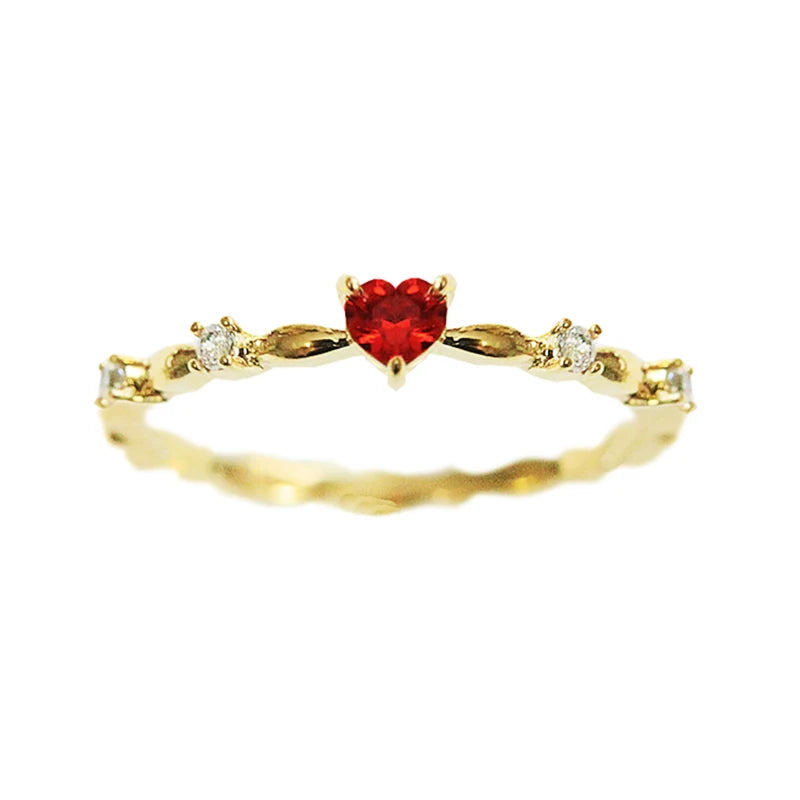 Red Love CZ Engagement Ring for Women Thin Band Aesthetic Jewelry Gift