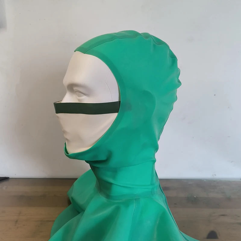 Customizable Latex Hood Mask Two-Piece Set Handmade Green Skin Covering