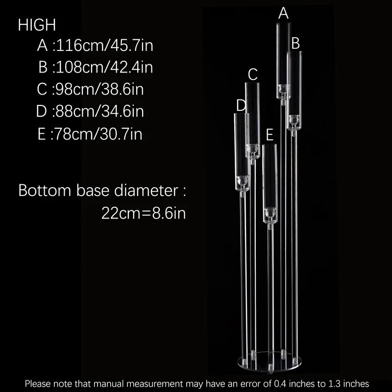 Tall Clear Acrylic Floor Candelabra 5 Arm Candle Holder for Wedding & Party Decor 10PCS