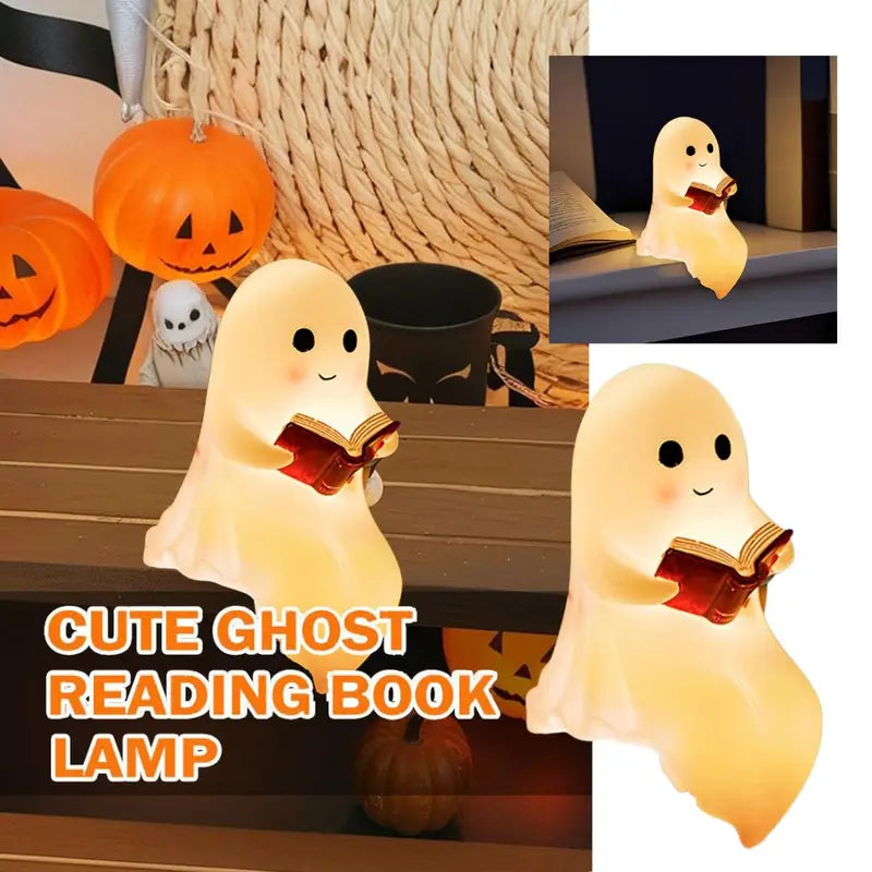 Cute Ghost Reading Book Lamp - Halloween Night Light for Bedroom & Decor