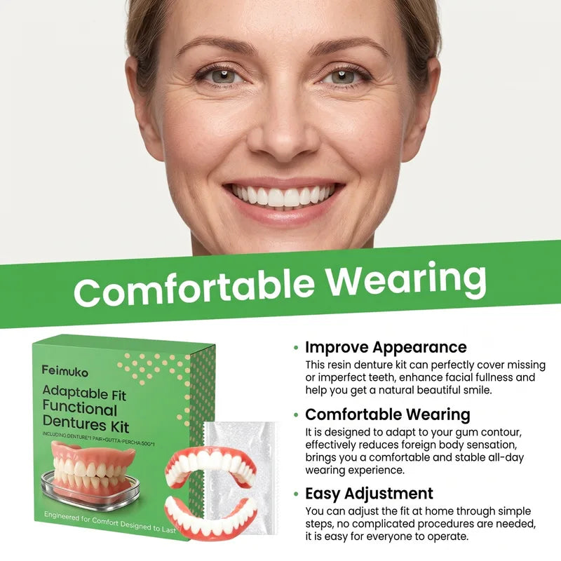 Temporary Cosmetic Denture Kit with Adjustable Fit & Fitting Material for Smile Enhancement