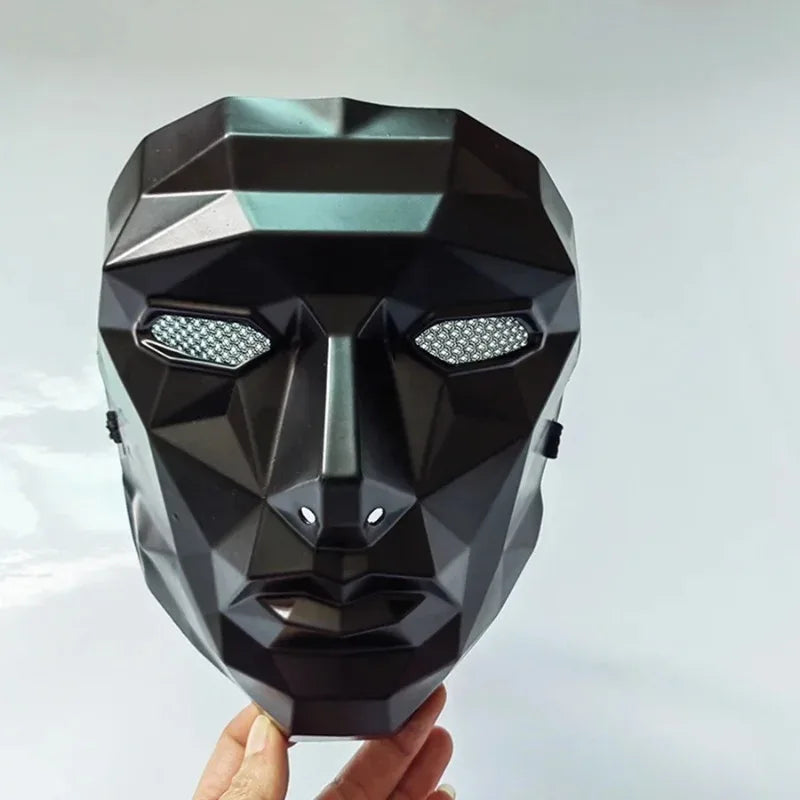 Futuristic Geometric Party Mask Black Tech Style with Breathable Mesh Eyes and Mouth for Halloween Cosplay