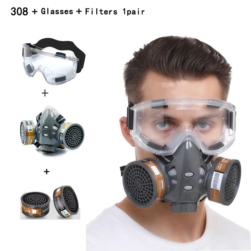 Full Face Gas Mask Respirator with Safety Glasses for Dust Gas Chemical Protection