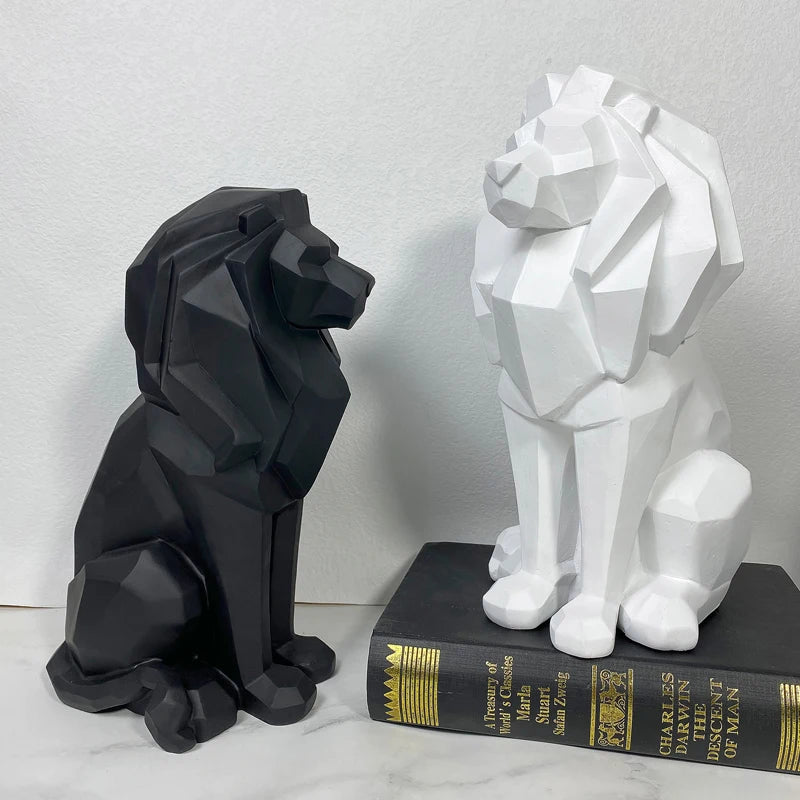 Resin Lion Figurine - Geometric Animal Sculpture for Home & Office Decor