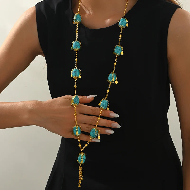 Blue Ethnic Style Pendant Necklace for Formal, Beach, Wedding