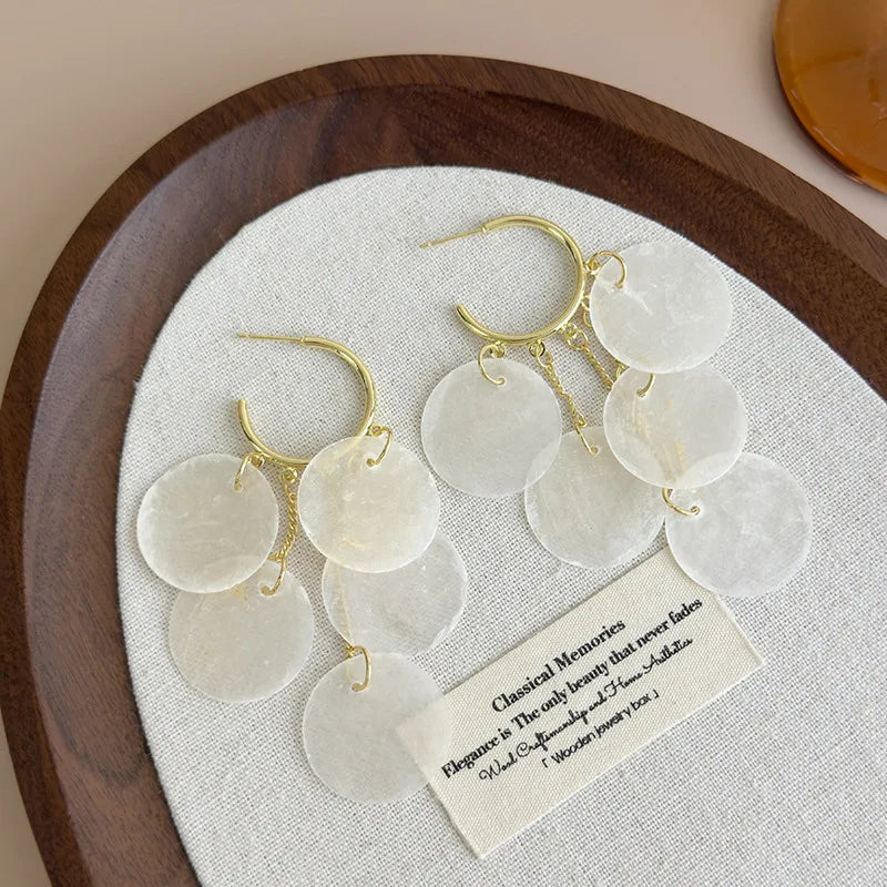 Beach Vacation Long Tassel Shell Earrings for Women Summer Statement Dangle Lightweight Jewelry