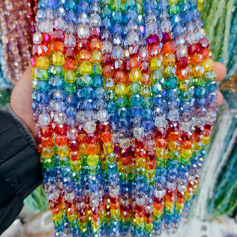 Rainbow Glass Beads for Jewelry Making - Flat & Round Beads for DIY Bracelets & Necklaces