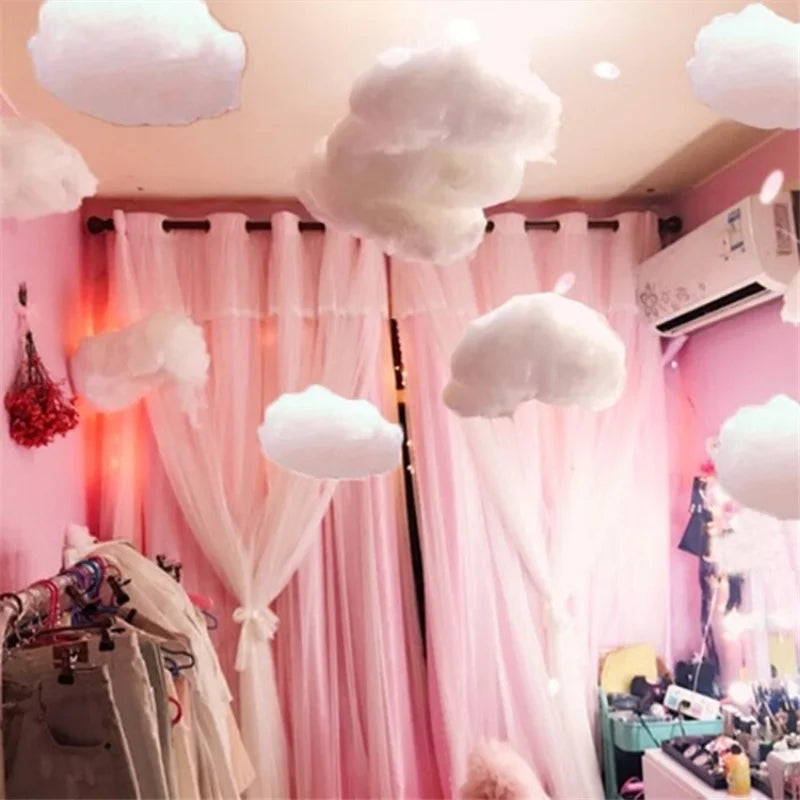 Artificial Cotton Cloud Ceiling Decor Set for Living Room & Events - White 3D Props