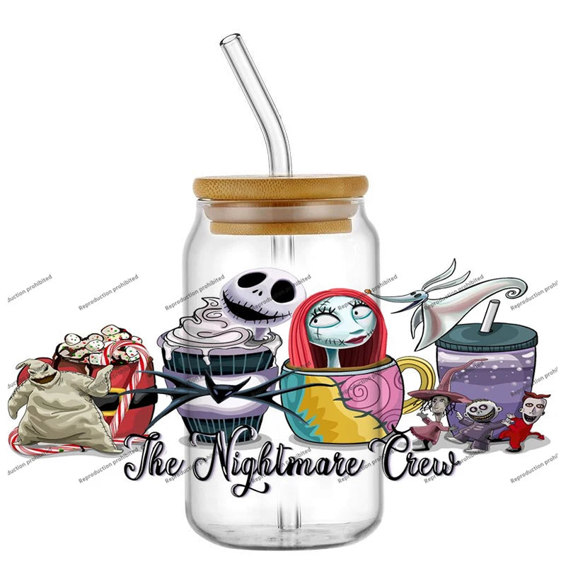 Halloween UV DTF Transfer Sticker Set - Jack Skellington Sally 3D Glass Decals