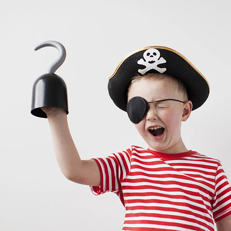 Kids Pirate Cosplay Costume Props Set with Hat Eye Patch Skeleton Hook for Halloween Party
