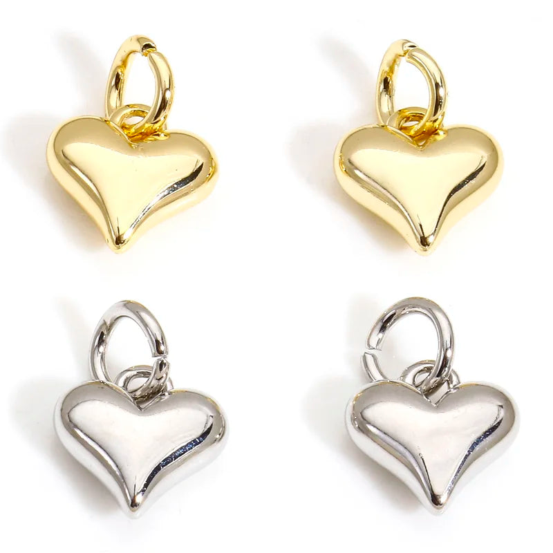 2pcs Heart-Shaped Brass Jewelry Charms for DIY Necklace & Earrings, Gold & Silver Tones