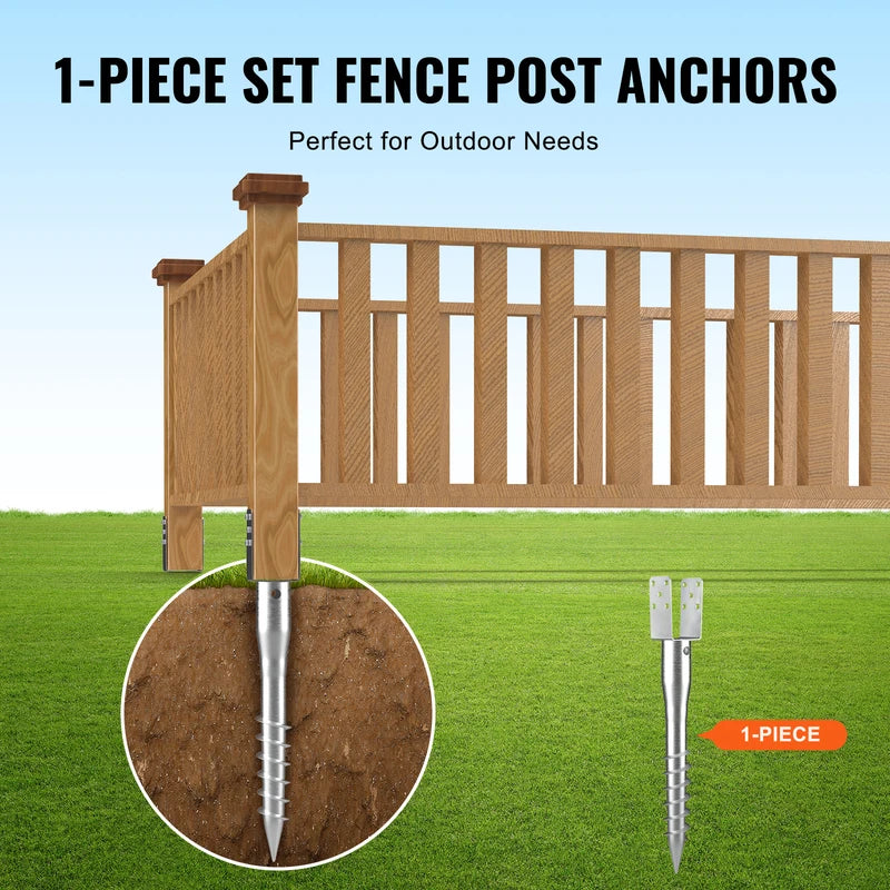 No Dig Ground Anchor Post Stake with Screws & U-Shape Holder - Durable Steel Support