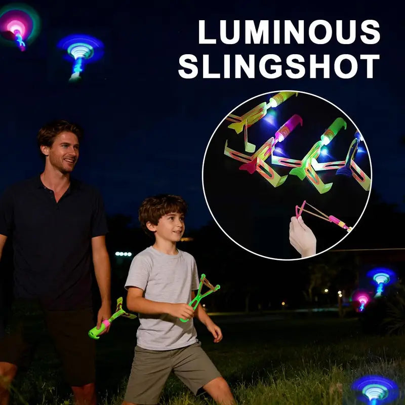 Light-Up Flying Slingshot Helicopter Toys Set for Kids - Outdoor Party Favors
