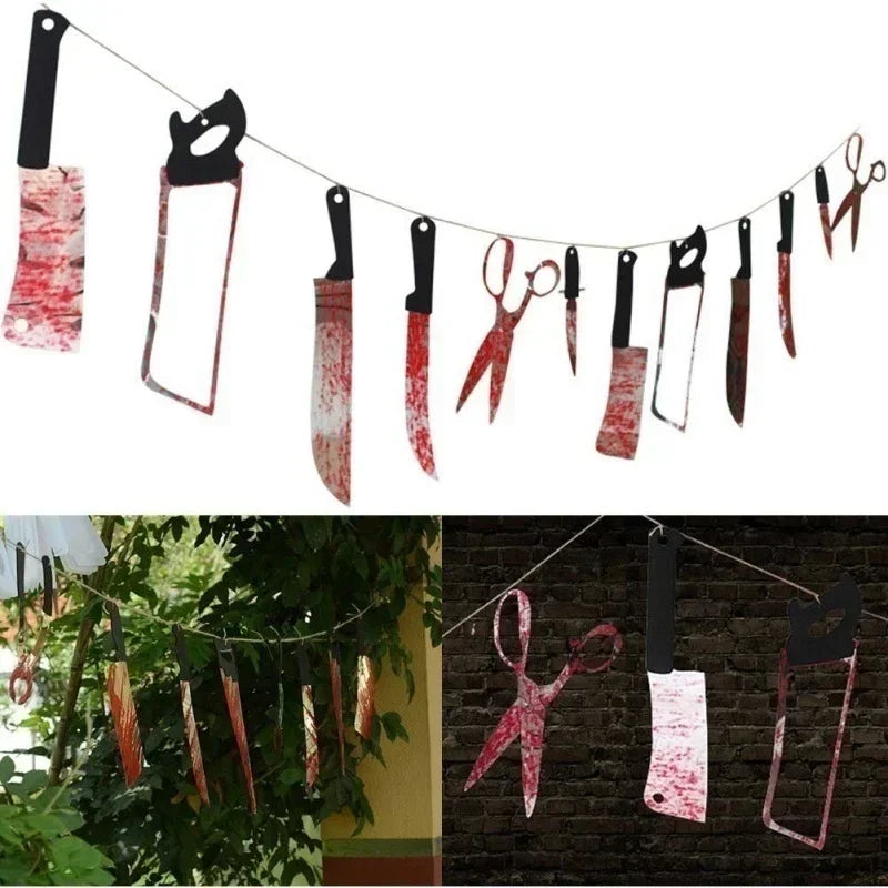 Halloween Decoration Bloody Weapons Garland Banner for Haunted House Party Supplies