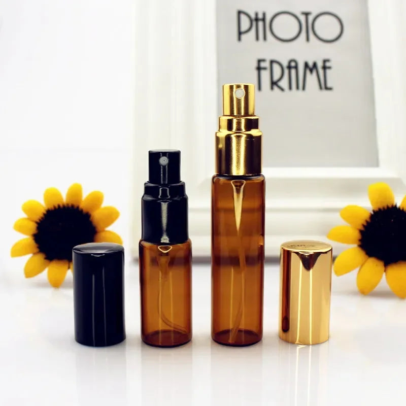 Mini Perfume Spray Bottles Set - Amber Glass Vials with Gold Silver Caps, 5ML-20ML, Portable Sample Bottles