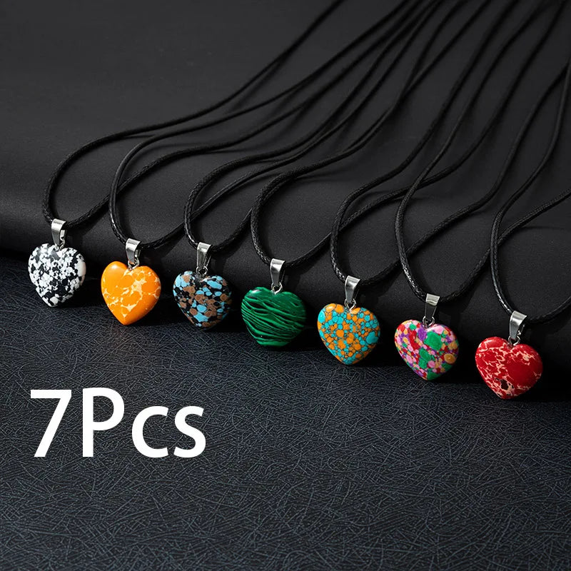 Natural Quartz Crystal Pendant Necklace 7-Piece Set - Healing Gemstone Jewelry