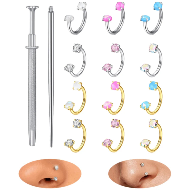 Septum Rings Horseshoe Nose Jewelry 18G Double Gem Hoop Opal CZ Piercing