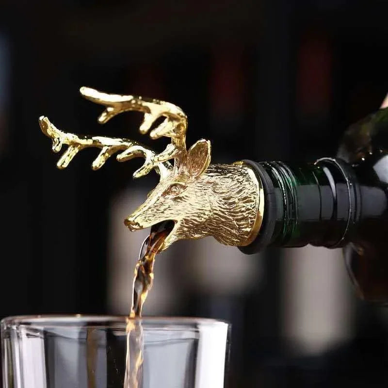 Wine Bottle Dispenser with Cork Stopper and Deer Head Decor - Olive Oil & Red Wine Pourer