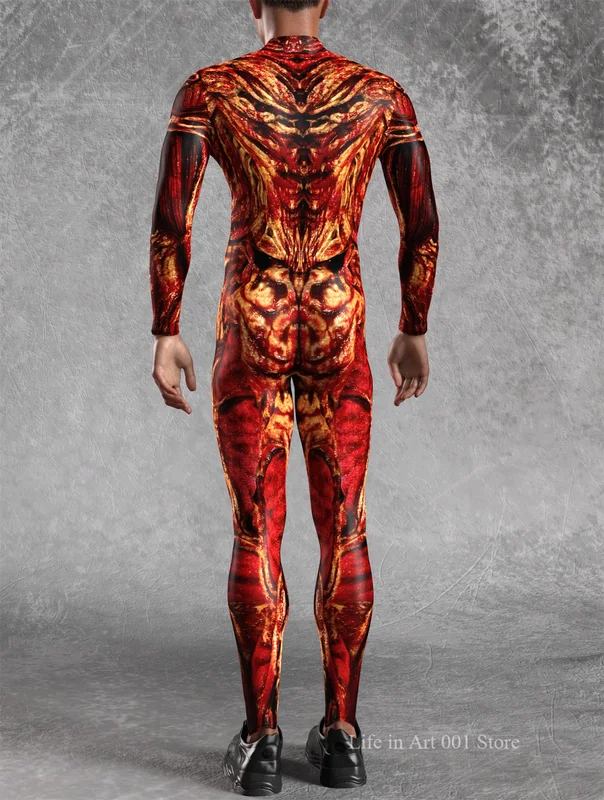 Halloween Zombie Bodysuit Costume for Men - Skeleton Printed Jumpsuit