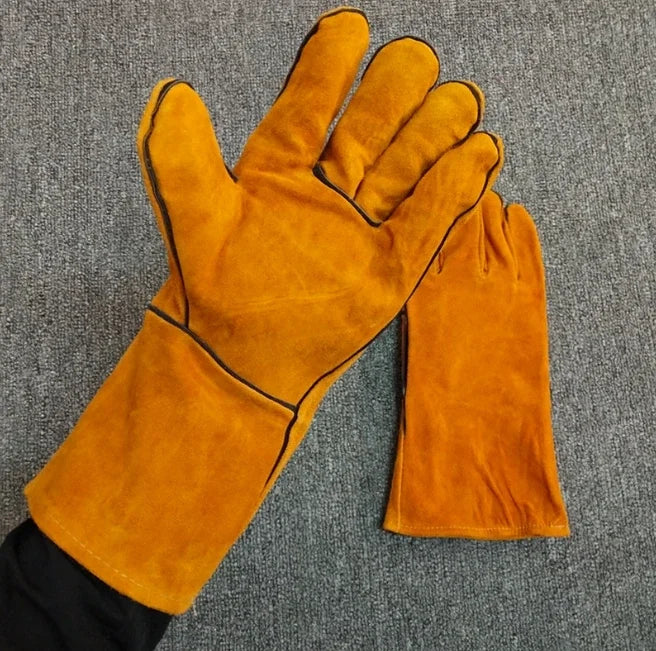 Heat Resistant Welding Gloves with Leather for BBQ Oven Cooking & Gardening