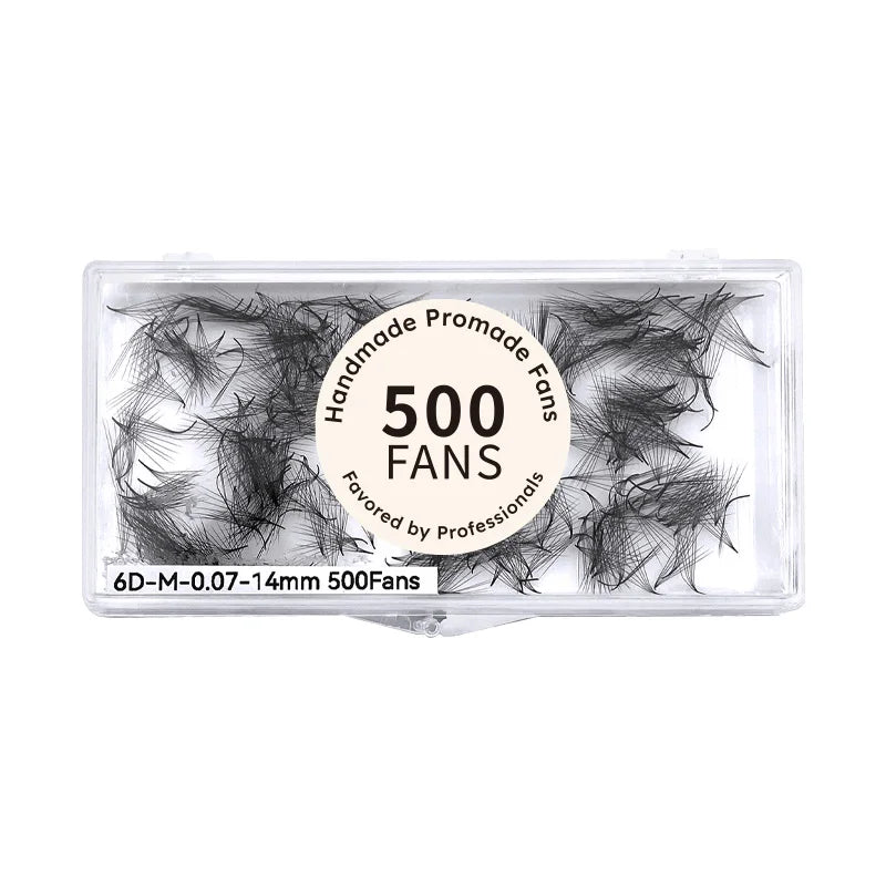 Premade Russian Volume Eyelash Fans - 3D to 8D L Curl, 500 Fans per Tray
