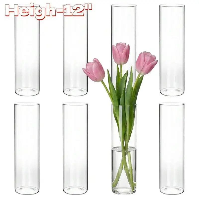 8pcs Clear Glass Cylinder Vases Set - Modern Flower & Wedding Centerpieces