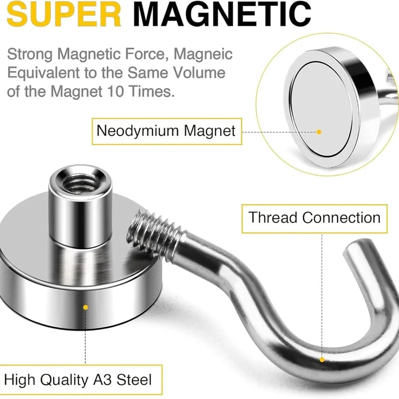 Heavy Duty Magnetic Hook Set - 150 LB Neodymium Magnetic Hangers for Steel Surfaces