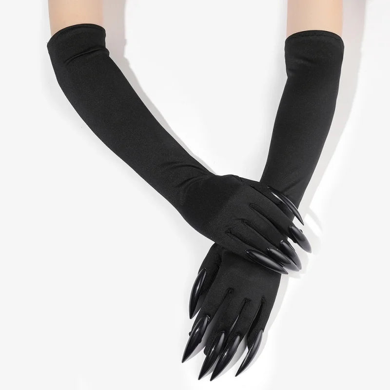 Gothic Long Nail Gloves for Stage Performance and Cosplay – Stretchy Spandex, Claw Design