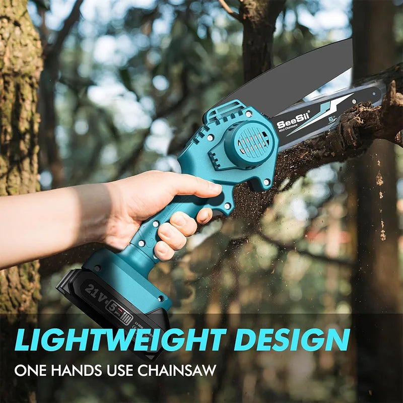 Cordless Mini Chainsaw 6-inch Electric Tree Pruner for Wood Cutting and Trimming