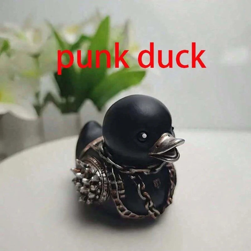 Gothic Punk Rock Duck Resin Statue Halloween Decor Animal Sculpture Home Ornament