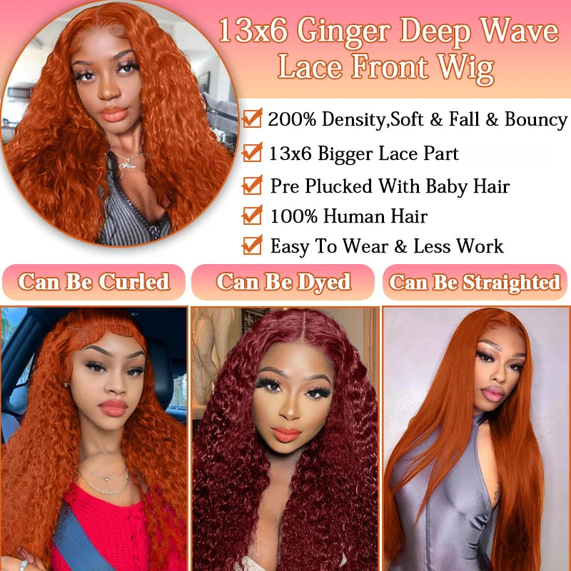 Deep Wave Lace Front Wig Human Hair 13x6 Water Wave Curly Wig 38 Inch Pre Plucked