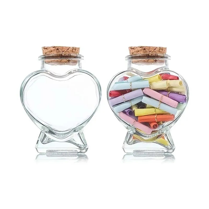 Mini Heart-Shaped Glass Bottle with Cork – DIY Wishing Message Jar